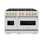 ZLINE Autograph Edition 48 in. 6.7 cu. ft. Classic Double Oven Gas Range with 8 Burner Cooktop in Satin Stainless Steel and Polished Gold Accents, Open Box-Great Condition