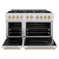 ZLINE Autograph Edition 48 in. 6.7 cu. ft. Classic Double Oven Gas Range with 8 Burner Cooktop in Satin Stainless Steel and Polished Gold Accents, Open Box-Great Condition