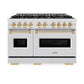 ZLINE Autograph Edition 48 in. 6.7 cu. ft. Classic Double Oven Gas Range with 8 Burner Cooktop in Satin Stainless Steel and Polished Gold Accents, Open Box-Good Condition