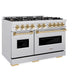 ZLINE Autograph Edition 48 in. 6.7 cu. ft. Classic Double Oven Gas Range with 8 Burner Cooktop in Satin Stainless Steel and Polished Gold Accents, Open Box-Good Condition