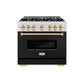 ZLINE Autograph Edition 36 in. 5.2 cu. ft. Classic Gas Range with 6 Burner Cooktop and Convection Gas Oven in Satin Stainless Steel with Black Matte Door and Polished Gold Accents, Open Box-Great Condition