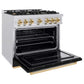 ZLINE Autograph Edition 36 in. 5.2 cu. ft. Classic Gas Range with 6 Burner Cooktop and Convection Gas Oven in Satin Stainless Steel with Black Matte Door and Polished Gold Accents, Open Box-Good Condition