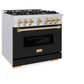ZLINE Autograph Edition 36 in. 5.2 cu. ft. Classic Gas Range with 6 Burner Cooktop and Convection Gas Oven in Satin Stainless Steel with Black Matte Door and Polished Gold Accents, Open Box-Good Condition
