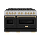 ZLINE Autograph Edition 48 in. 6.7 cu. ft. Classic Double Oven Gas Range with 8 Burner Cooktop in Satin Stainless Steel with Black Matte Doors and Polished Gold Accents, Open Box-Good Condition