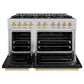 ZLINE Autograph Edition 48 in. 6.7 cu. ft. Classic Double Oven Gas Range with 8 Burner Cooktop in Satin Stainless Steel with Black Matte Doors and Polished Gold Accents, Open Box-Good Condition