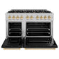 ZLINE Autograph Edition 48 in. 6.7 cu. ft. Classic Double Oven Gas Range with 8 Burner Cooktop in Satin Stainless Steel with Black Matte Doors and Polished Gold Accents, Open Box-Great Condition