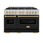 ZLINE Autograph Edition 48 in. 6.7 cu. ft. Classic Double Oven Gas Range with 8 Burner Cooktop in Satin Stainless Steel with Black Matte Doors and Polished Gold Accents, Open Box-Great Condition