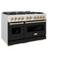 ZLINE Autograph Edition 48 in. 6.7 cu. ft. Classic Double Oven Gas Range with 8 Burner Cooktop in Satin Stainless Steel with Black Matte Doors and Polished Gold Accents, Open Box-Good Condition