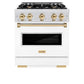ZLINE Autograph Edition 30 in. 4.2 cu. ft. Classic Gas Range with 4 Burner Cooktop and Convection Gas Oven in Satin Stainless Steel with White Matte Door and Polished Gold Accents, Open Box-Great Condition