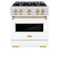 ZLINE Autograph Edition 30 in. 4.2 cu. ft. Classic Gas Range with 4 Burner Cooktop and Convection Gas Oven in Satin Stainless Steel with White Matte Door and Polished Gold Accents, Open Box-Good Condition