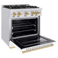 ZLINE Autograph Edition 30 in. 4.2 cu. ft. Classic Gas Range with 4 Burner Cooktop and Convection Gas Oven in Satin Stainless Steel with White Matte Door and Polished Gold Accents, Open Box-Good Condition