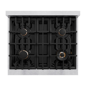 ZLINE Autograph Edition 30 in. 4.2 cu. ft. Classic Gas Range with 4 Burner Cooktop and Convection Gas Oven in Satin Stainless Steel with White Matte Door and Polished Gold Accents, Open Box-Great Condition