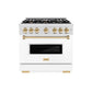 ZLINE Autograph Edition 36 in. 5.2 cu. ft. Classic Gas Range with 6 Burner Cooktop and Convection Gas Oven in Satin Stainless Steel with White Matte Door and Polished Gold Accents, Open Box-Great Condition