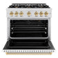 ZLINE Autograph Edition 36 in. 5.2 cu. ft. Classic Gas Range with 6 Burner Cooktop and Convection Gas Oven in Satin Stainless Steel with White Matte Door and Polished Gold Accents, Open Box-Great Condition