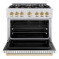 ZLINE Autograph Edition 36 in. 5.2 cu. ft. Classic Gas Range with 6 Burner Cooktop and Convection Gas Oven in Satin Stainless Steel with White Matte Door and Polished Gold Accents, Open Box-Good Condition