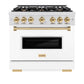 ZLINE Autograph Edition 36 in. 5.2 cu. ft. Classic Gas Range with 6 Burner Cooktop and Convection Gas Oven in Satin Stainless Steel with White Matte Door and Polished Gold Accents, Open Box-Good Condition