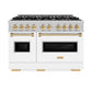 ZLINE Autograph Edition 48 in. 6.7 cu. ft. Classic Double Oven Gas Range with 8 Burner Cooktop in Satin Stainless Steel with White Matte Doors and Polished Gold Accents, Open Box-Great Condition