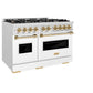 ZLINE Autograph Edition 48 in. 6.7 cu. ft. Classic Double Oven Gas Range with 8 Burner Cooktop in Satin Stainless Steel with White Matte Doors and Polished Gold Accents, Open Box-Great Condition