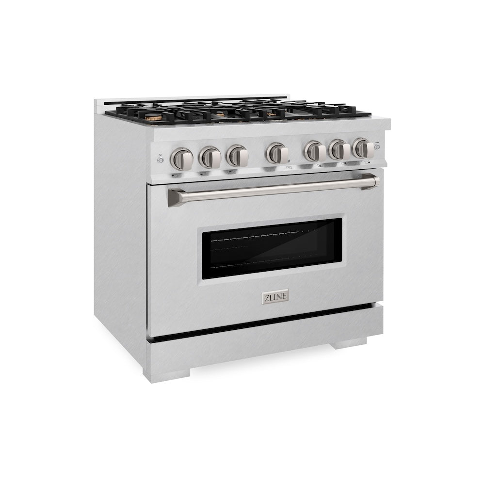 ZLINE 36 in. 5.2 cu. ft. Classic Gas Range with Convection Gas Oven in Satin Stainless Steel with 6 Brass Burners (CGRS-BR-36) main image.
