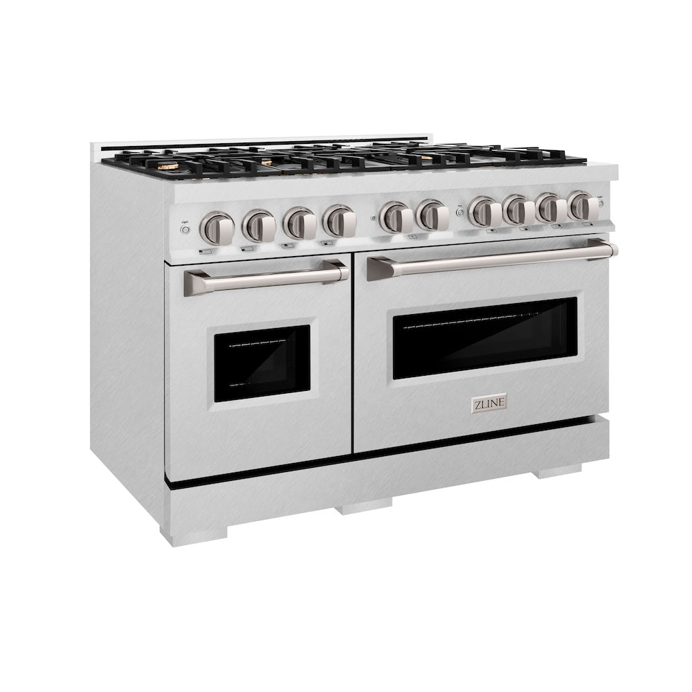 ZLINE 48 in. 6.7 cu. ft. Classic Double Oven Gas Range in Satin Stainless Steel with 8 Brass Burners (CGRS-BR-48) main image.