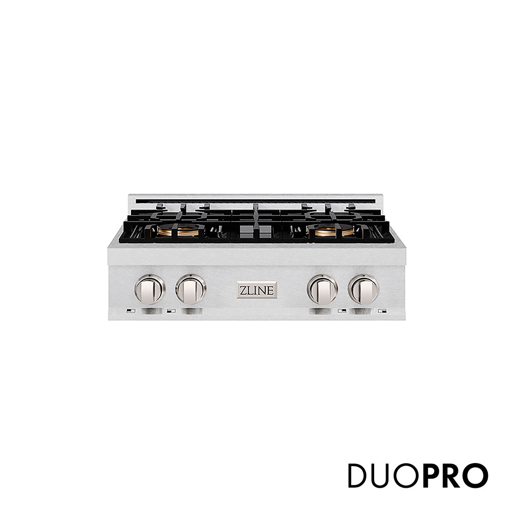 ZLINE 30 in. Classic Gas Rangetop with 4 Burner DuoPro™ Cooktop in Satin Stainless Steel, Open Box-Great Condition main image.