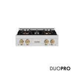 ZLINE Autograph Edition 30 in. Classic Gas Rangetop with 4 Burner DuoPro™ Cooktop in Satin Stainless Steel and Champagne Bronze Accents (PCRTSZ-30-CB) front, with DuoPro™ logo.