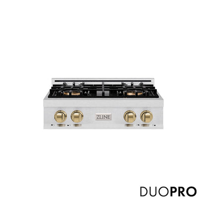 ZLINE Autograph Edition 30 in. Classic Gas Rangetop with 4 Burner DuoPro™ Cooktop in Satin Stainless Steel and Champagne Bronze Accents, Open Box-Good Condition