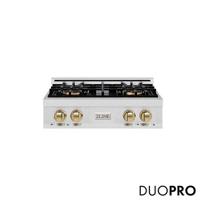 ZLINE Autograph Edition 30 in. Classic Gas Rangetop with 4 Burner DuoPro™ Cooktop in Satin Stainless Steel and Champagne Bronze Accents, Open Box-Great Condition
