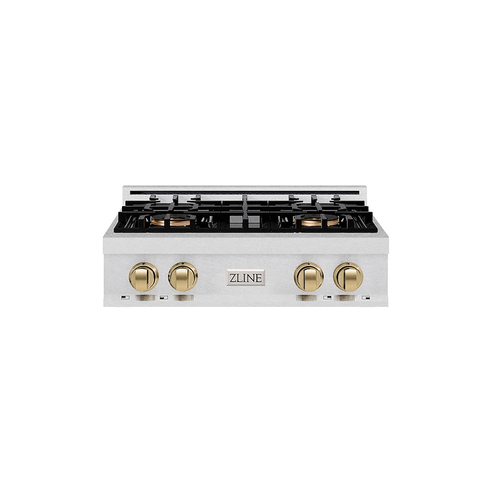 ZLINE Autograph Edition 30 in. Classic Gas Rangetop with 4 Burner DuoPro™ Cooktop in Satin Stainless Steel and Champagne Bronze Accents, Open Box-Good Condition