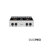 ZLINE Autograph Edition 30 in. Classic Gas Rangetop with 4 Burner DuoPro™ Cooktop in Satin Stainless Steel and Matte Black Accents (PCRTSZ-30-MB) front, with DuoPro™ logo.