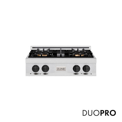 ZLINE Autograph Edition 30 in. Classic Gas Rangetop with 4 Burner DuoPro™ Cooktop in Satin Stainless Steel and Matte Black Accents, Open Box-Good Condition