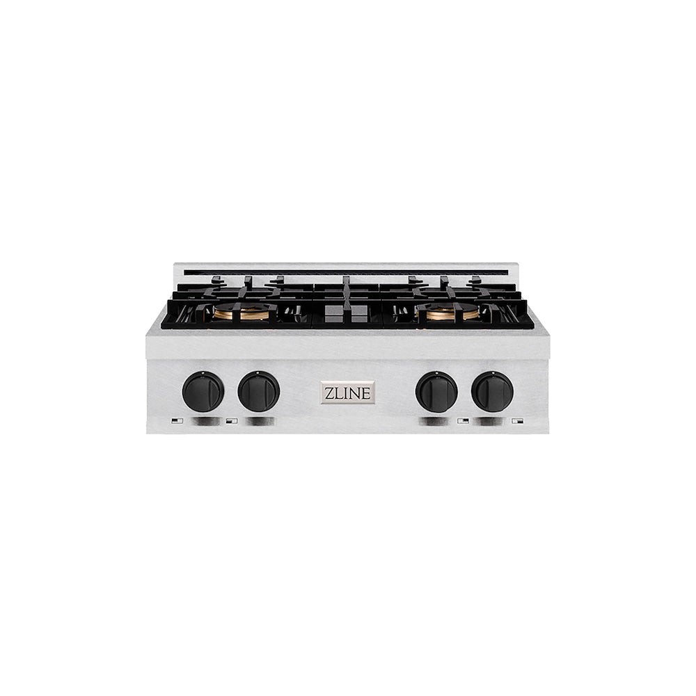 ZLINE Autograph Edition 30 in. Classic Gas Rangetop with 4 Burner DuoPro™ Cooktop in Satin Stainless Steel and Matte Black Accents, Open Box-Good Condition