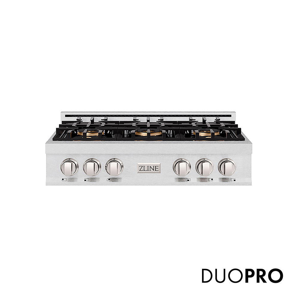 ZLINE 36 in. Classic Gas Rangetop with 6 Burner DuoPro™ Cooktop in Satin Stainless Steel, Open Box-Great Condition main image.