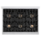 ZLINE 36 in. Classic Gas Rangetop with 6 Burner DuoPro™ Cooktop in Satin Stainless Steel (PCRTS-36) top-down, above cooktop.