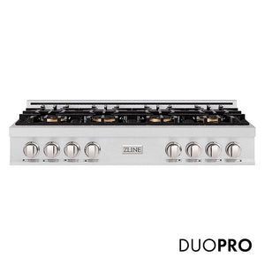 ZLINE 48 in. Classic Gas Rangetop with 8 Burner DuoPro™ Cooktop in Satin Stainless Steel, Open Box-Great Condition main image.
