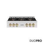 ZLINE Autograph Edition 36 in. Classic Gas Rangetop with 6 Burner DuoPro™ Cooktop in Satin Stainless Steel and Champagne Bronze Accents, Open Box-Good Condition