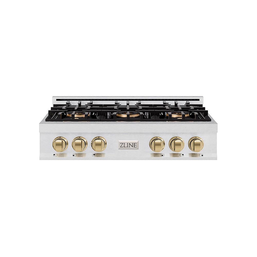 ZLINE Autograph Edition 36 in. Classic Gas Rangetop with 6 Burner DuoPro™ Cooktop in Satin Stainless Steel and Champagne Bronze Accents, Open Box-Good Condition