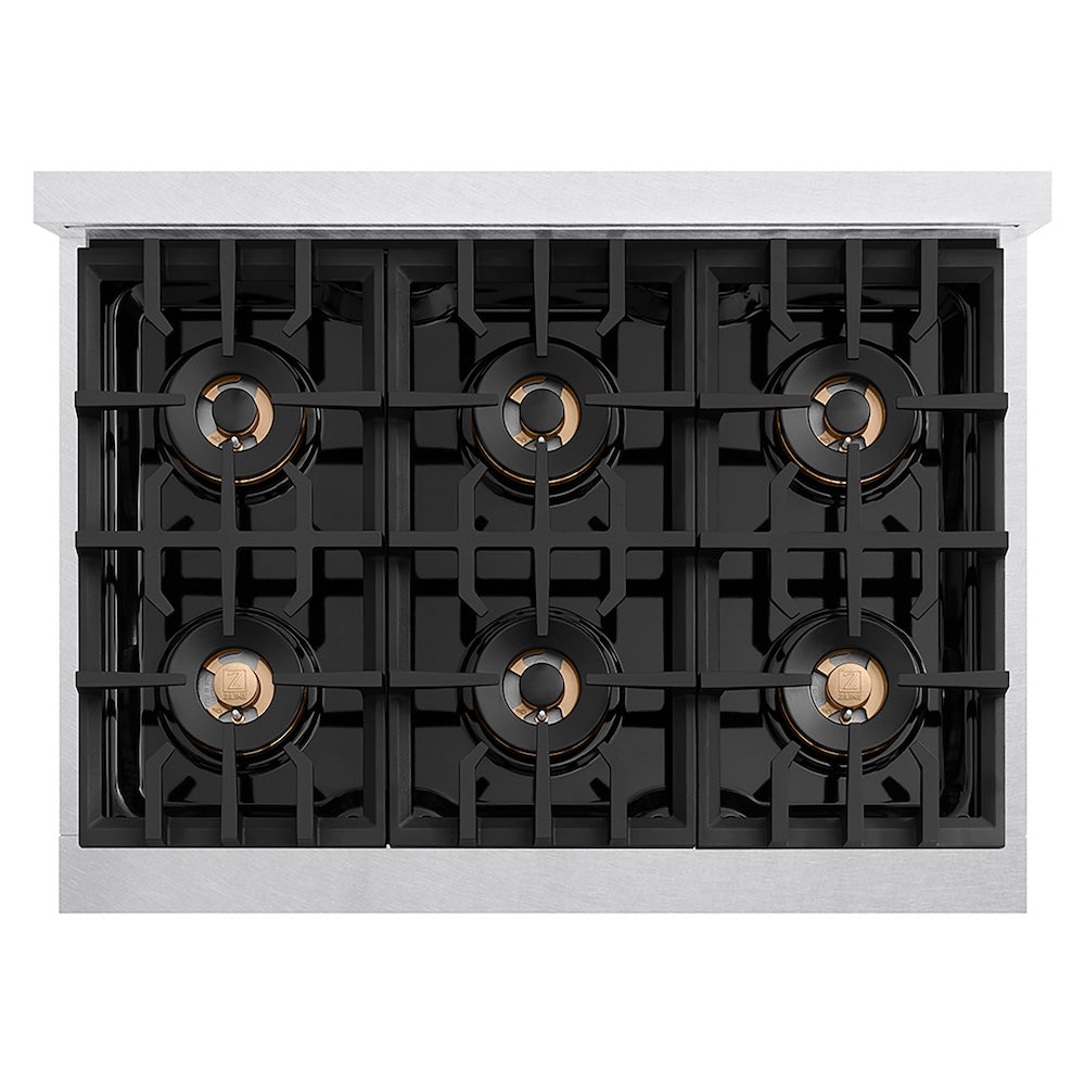 ZLINE Autograph Edition 36 in. Classic Gas Rangetop with 6 Burner DuoPro™ Cooktop in Satin Stainless Steel and Champagne Bronze Accents, Open Box-Good Condition