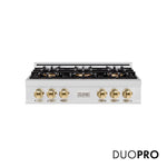 ZLINE Autograph Edition 36 in. Classic Gas Rangetop with 6 Burner DuoPro™ Cooktop in Satin Stainless Steel and Polished Gold Accents, Open Box-Good Condition