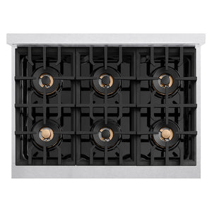ZLINE Autograph Edition 36 in. Classic Gas Rangetop with 6 Burner DuoPro™ Cooktop in Satin Stainless Steel and Polished Gold Accents, Open Box-Good Condition