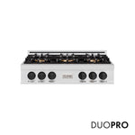 ZLINE Autograph Edition 36 in. Classic Gas Rangetop with 6 Burner DuoPro™ Cooktop in Satin Stainless Steel and Matte Black Accents, Open Box-Good Condition