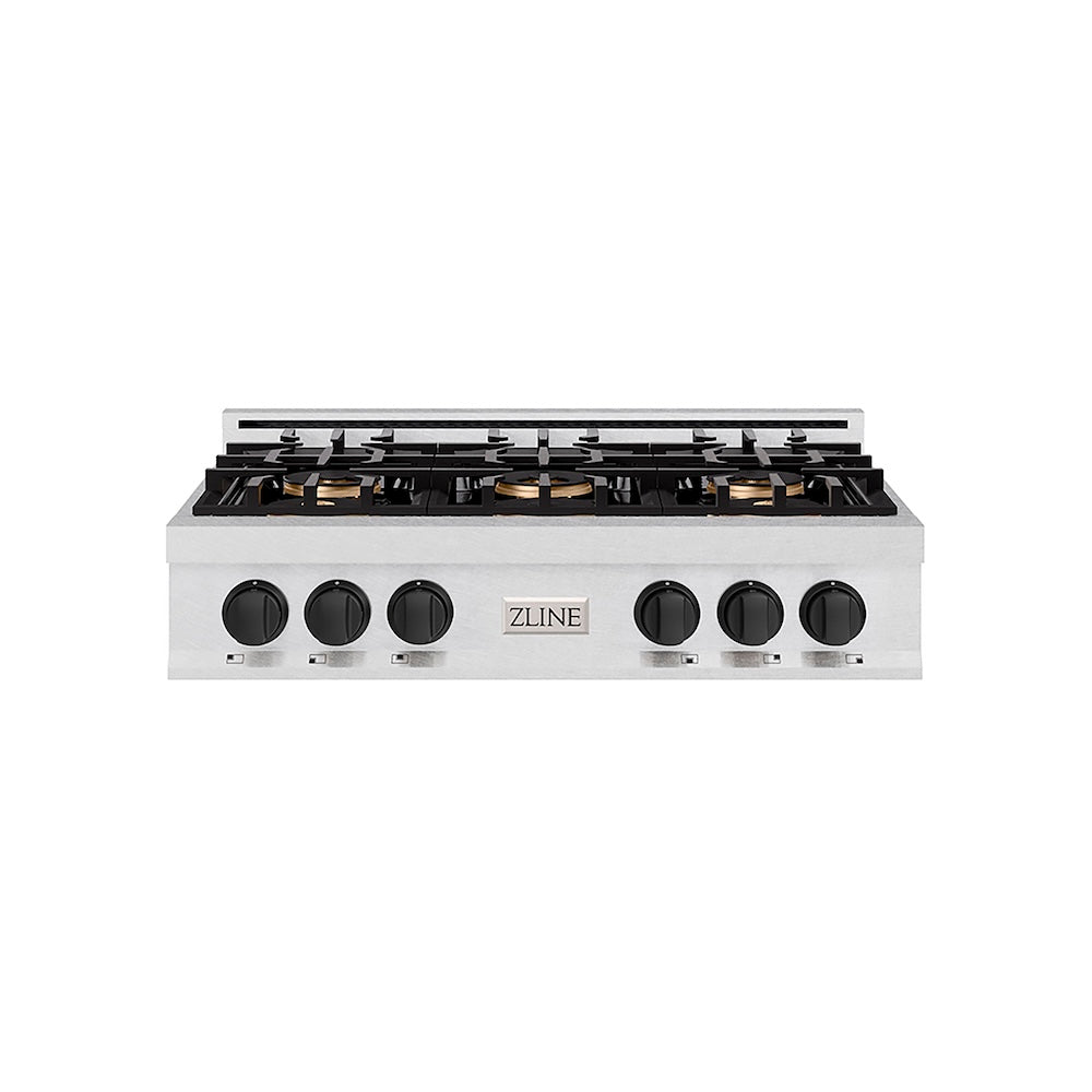 ZLINE Autograph Edition 36 in. Classic Gas Rangetop with 6 Burner DuoPro™ Cooktop in Satin Stainless Steel and Matte Black Accents, Open Box-Good Condition