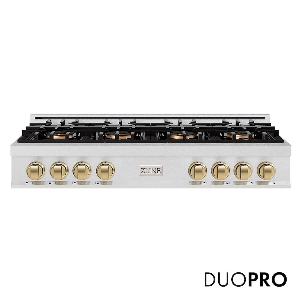 ZLINE Autograph Edition 48 in. Classic Gas Rangetop with 8 Burner DuoPro™ Cooktop in Satin Stainless Steel and Champagne Bronze Accents, Open Box-Good Condition