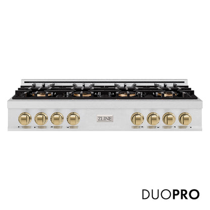 ZLINE Autograph Edition 48 in. Classic Gas Rangetop with 8 Burner DuoPro™ Cooktop in Satin Stainless Steel and Champagne Bronze Accents, Open Box-Good Condition