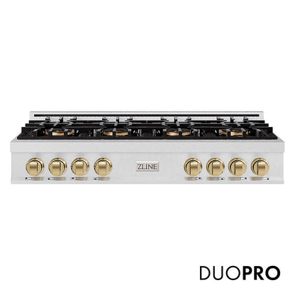 ZLINE Autograph Edition 48 in. Classic Gas Rangetop with 8 Burner DuoPro™ Cooktop in Satin Stainless Steel and Champagne Bronze Accents, Open Box-Great Condition
