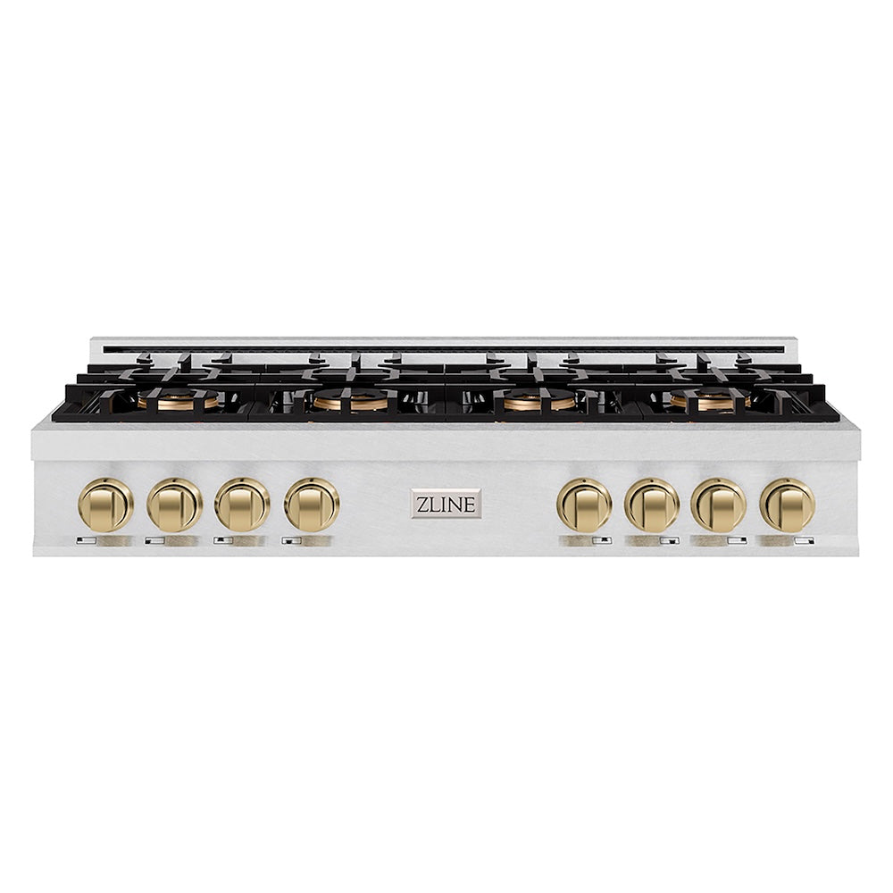 ZLINE Autograph Edition 48 in. Classic Gas Rangetop with 8 Burner DuoPro™ Cooktop in Satin Stainless Steel and Champagne Bronze Accents, Open Box-Good Condition