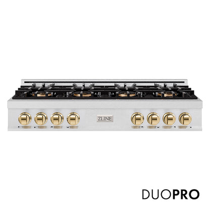ZLINE Autograph Edition 48 in. Classic Gas Rangetop with 8 Burner DuoPro™ Cooktop in Satin Stainless Steel and Polished Gold Accents, Open Box-Good Condition