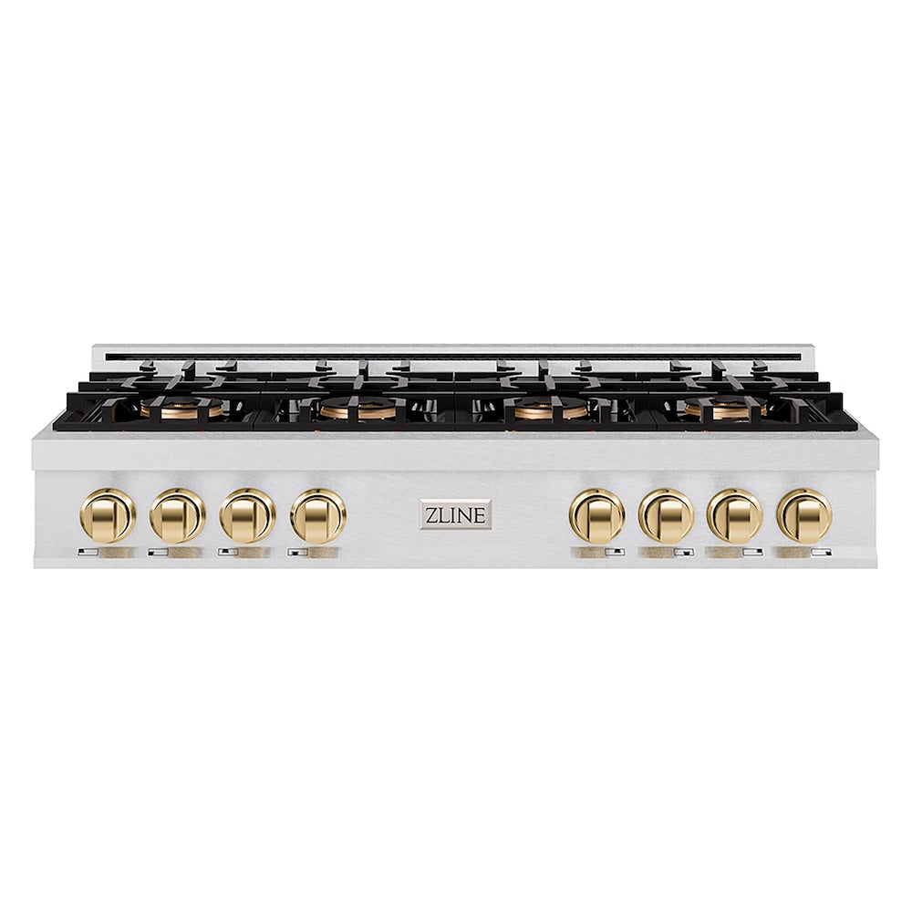 ZLINE Autograph Edition 48 in. Classic Gas Rangetop with 8 Burner DuoPro™ Cooktop in Satin Stainless Steel and Polished Gold Accents, Open Box-Good Condition
