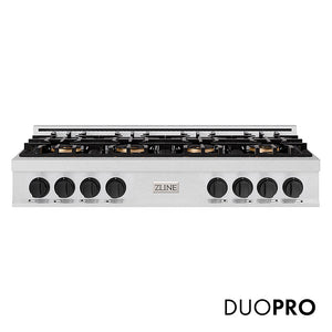 ZLINE Autograph Edition 48 in. Classic Gas Rangetop with 8 Burner DuoPro™ Cooktop in Satin Stainless Steel and Matte Black Accents, Open Box-Great Condition main image.