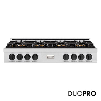 ZLINE Autograph Edition 48 in. Classic Gas Rangetop with 8 Burner DuoPro™ Cooktop in Satin Stainless Steel and Matte Black Accents, Open Box-Great Condition